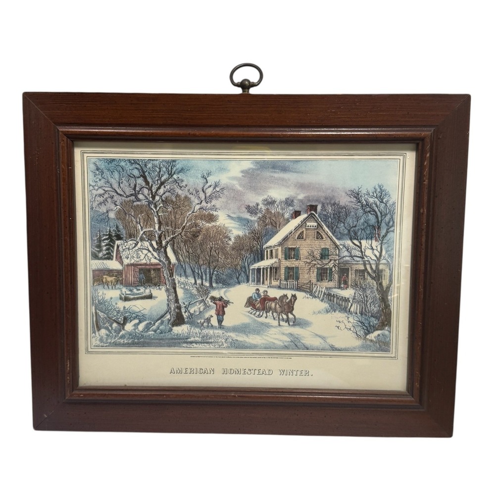 Vintage Turner American Homestead Winter Framed Print Currier Ives Style 05218